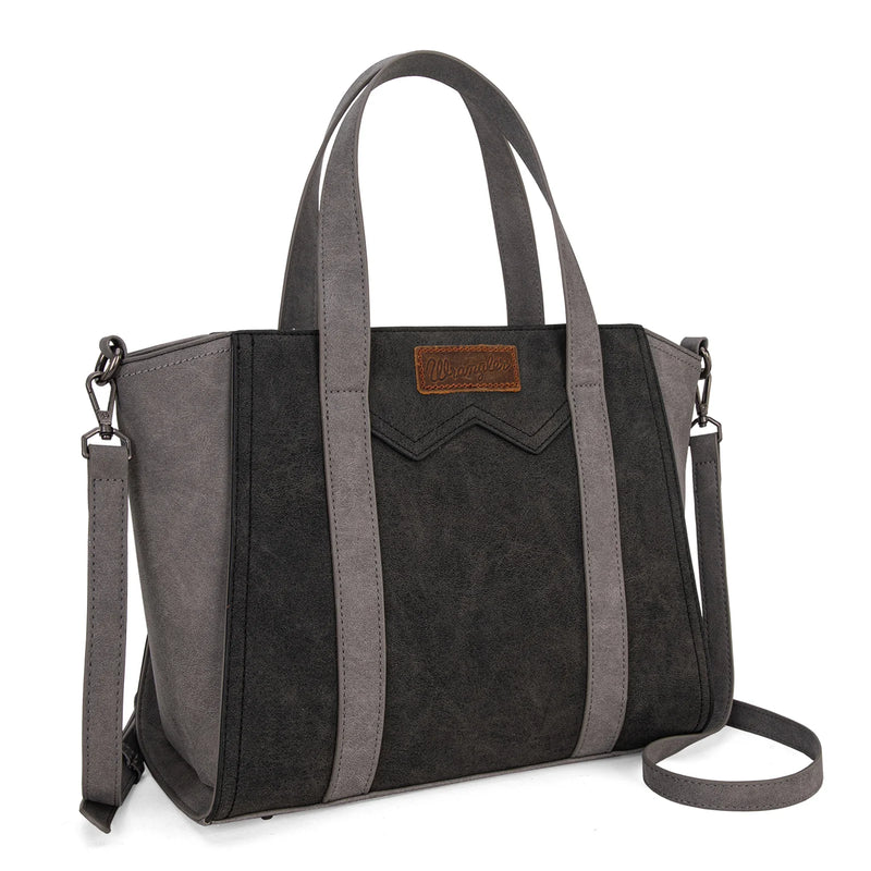 Load image into Gallery viewer, WG162-8012BK - Wrangler &quot;W&quot; Stitch Two Tone Tote/Crossbody - Black
