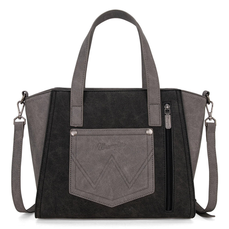 Load image into Gallery viewer, WG162-8012BK - Wrangler &quot;W&quot; Stitch Two Tone Tote/Crossbody - Black
