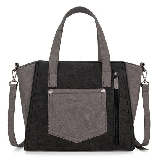 WG162-8012BK - Wrangler "W" Stitch Two Tone Tote/Crossbody - Black