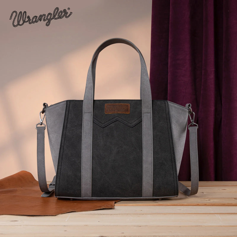 Load image into Gallery viewer, WG162-8012BK - Wrangler &quot;W&quot; Stitch Two Tone Tote/Crossbody - Black
