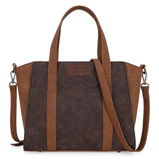 WG162-8012CF - Wrangler "W" Stitch Two Tone Tote/Crossbody - Coffee