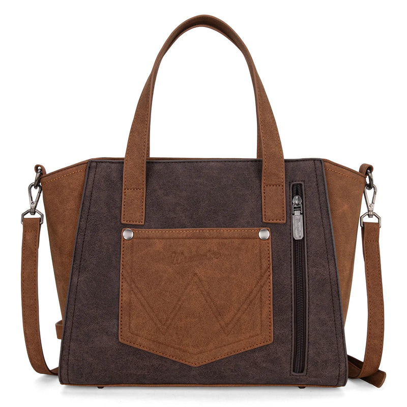 Load image into Gallery viewer, WG162-8012CF - Wrangler &quot;W&quot; Stitch Two Tone Tote/Crossbody - Coffee
