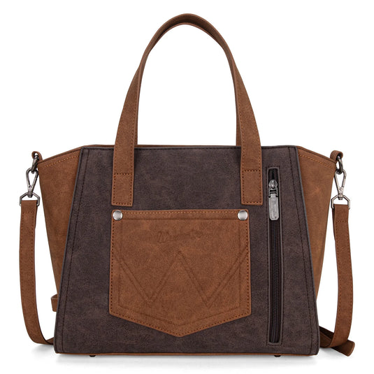 WG162-8012CF - Wrangler "W" Stitch Two Tone Tote/Crossbody - Coffee