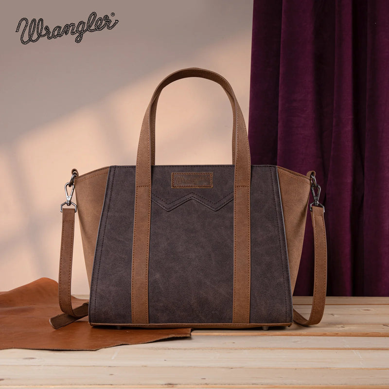 Load image into Gallery viewer, WG162-8012CF - Wrangler &quot;W&quot; Stitch Two Tone Tote/Crossbody - Coffee
