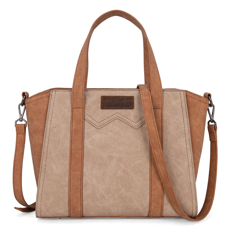 Load image into Gallery viewer, WG162-8012TN - Wrangler &quot;W&quot; Stitch Two Tone Tote/Crossbody - Tan
