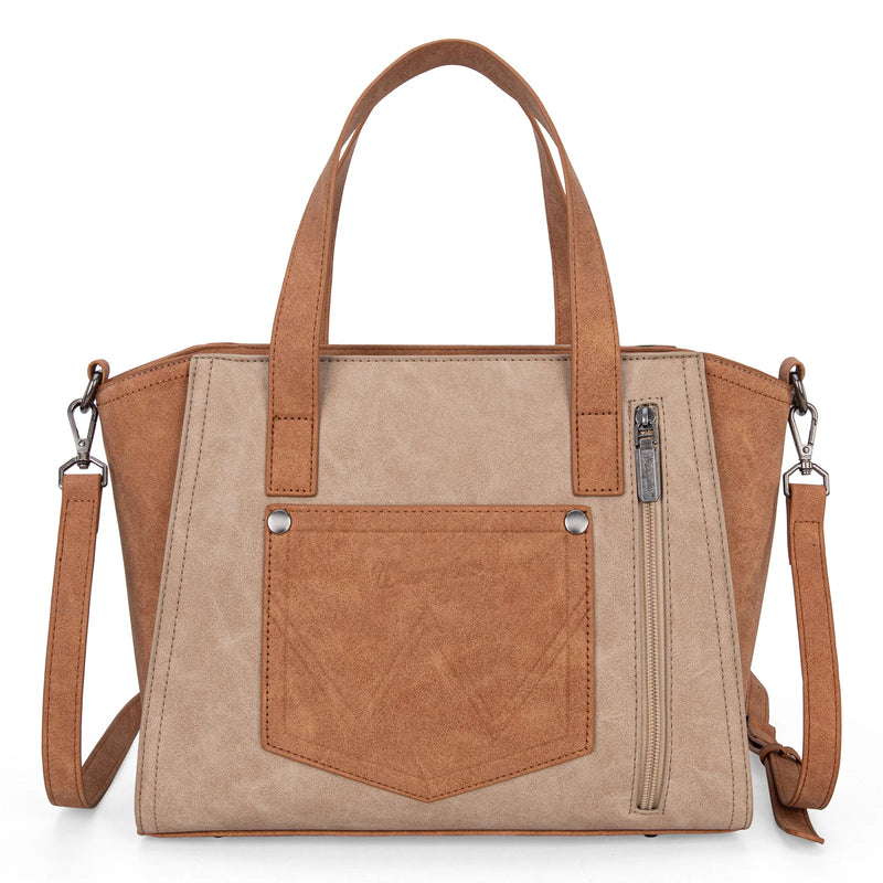 Load image into Gallery viewer, WG162-8012TN - Wrangler &quot;W&quot; Stitch Two Tone Tote/Crossbody - Tan
