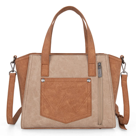 WG162-8012TN - Wrangler "W" Stitch Two Tone Tote/Crossbody - Tan