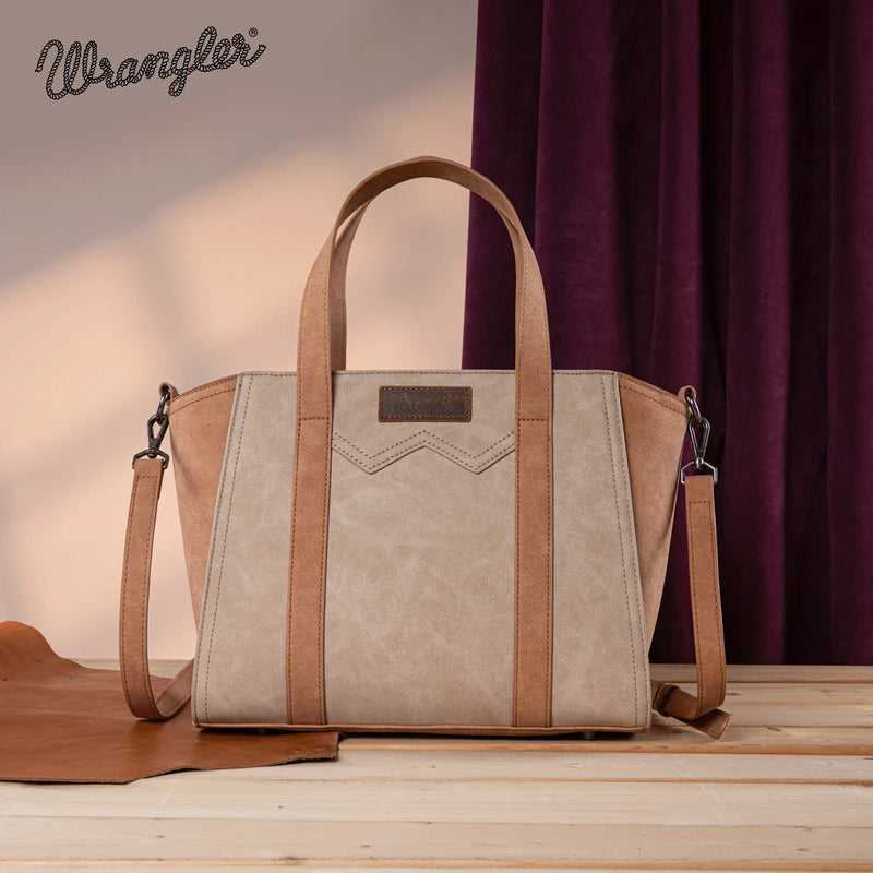 Load image into Gallery viewer, WG162-8012TN - Wrangler &quot;W&quot; Stitch Two Tone Tote/Crossbody - Tan
