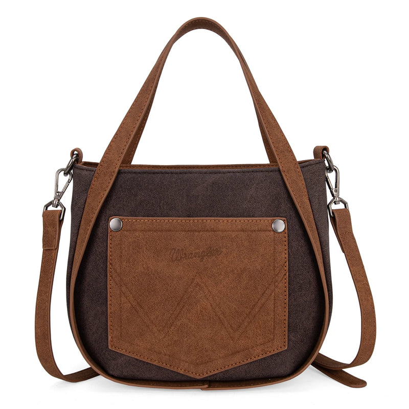 Load image into Gallery viewer, WG162-8136CF - Wrangler &quot;W&quot; Stitch Fringe Two Tone Tote/Crossbody - Coffee
