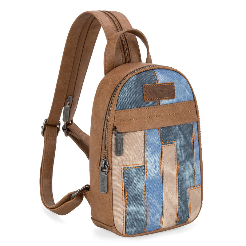 Load image into Gallery viewer, WG164-210JN - Wrangler Denim Patchwork Mini Backpack w/Detachable Coin Pouch - Jean
