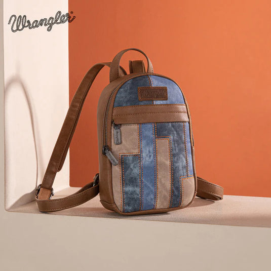 WG164-210JN - Wrangler Denim Patchwork Mini Backpack w/Detachable Coin Pouch - Jean