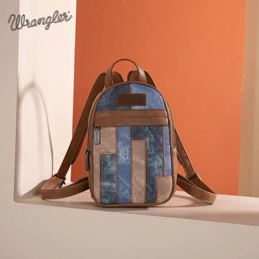 WG164-210JN - Wrangler Denim Patchwork Mini Backpack w/Detachable Coin Pouch - Jean