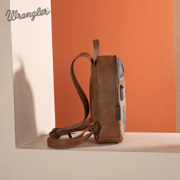 Load image into Gallery viewer, WG164-210JN - Wrangler Denim Patchwork Mini Backpack w/Detachable Coin Pouch - Jean
