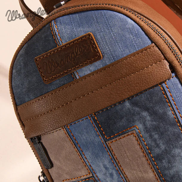 Load image into Gallery viewer, WG164-210JN - Wrangler Denim Patchwork Mini Backpack w/Detachable Coin Pouch - Jean
