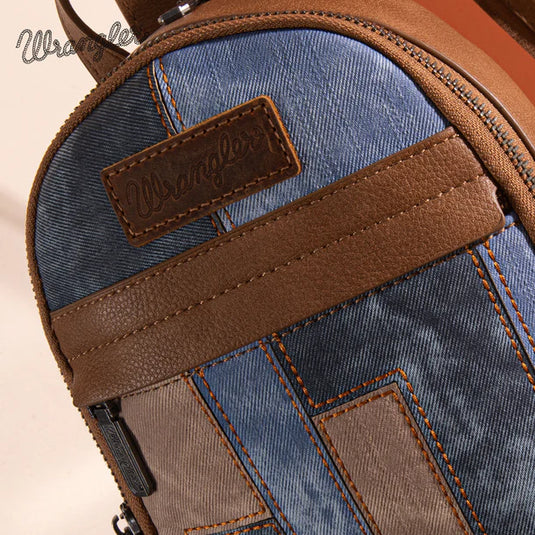 WG164-210JN - Wrangler Denim Patchwork Mini Backpack w/Detachable Coin Pouch - Jean