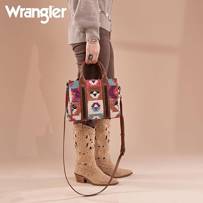 Load image into Gallery viewer, WG166G-81203CF - Wrangler Southwestern Pattern Dual Sided Print-Tote/Crossbody -Coffee
