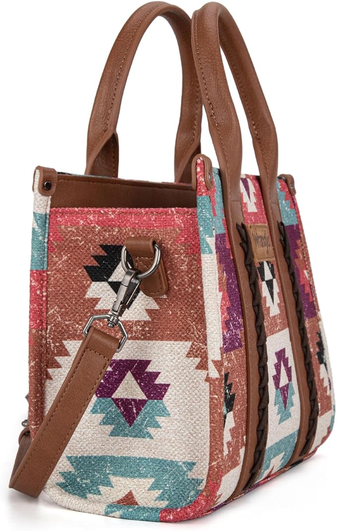 Load image into Gallery viewer, WG166G-81203CF - Wrangler Southwestern Pattern Dual Sided Print-Tote/Crossbody -Coffee
