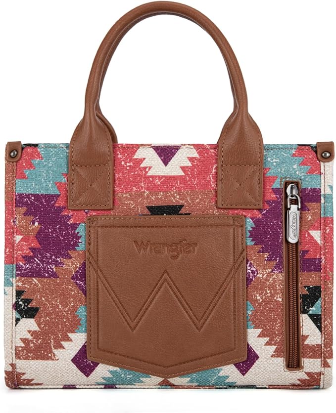 Load image into Gallery viewer, WG166G-81203CF - Wrangler Southwestern Pattern Dual Sided Print-Tote/Crossbody -Coffee
