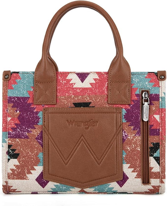 WG166G-81203CF - Wrangler Southwestern Pattern Dual Sided Print-Tote/Crossbody -Coffee