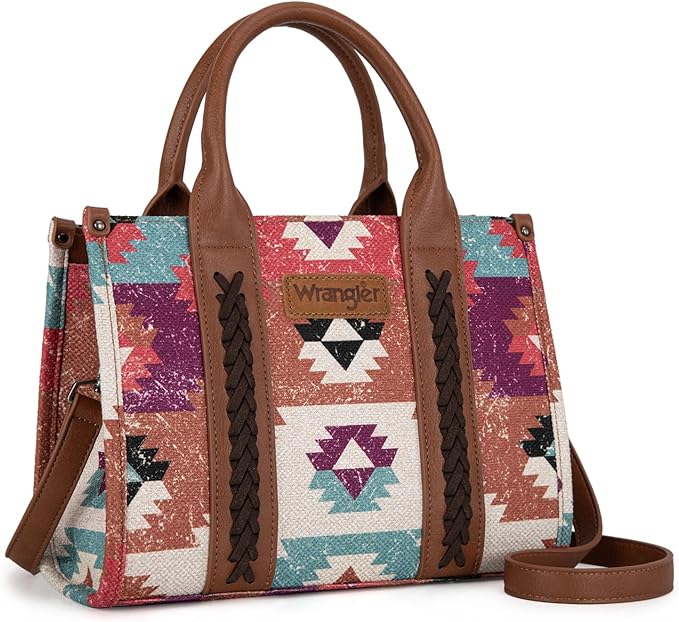 Load image into Gallery viewer, WG166G-81203CF - Wrangler Southwestern Pattern Dual Sided Print-Tote/Crossbody -Coffee
