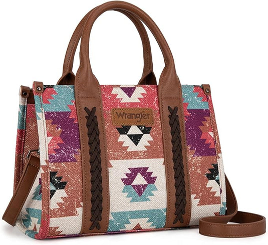 WG166G-81203CF - Wrangler Southwestern Pattern Dual Sided Print-Tote/Crossbody -Coffee