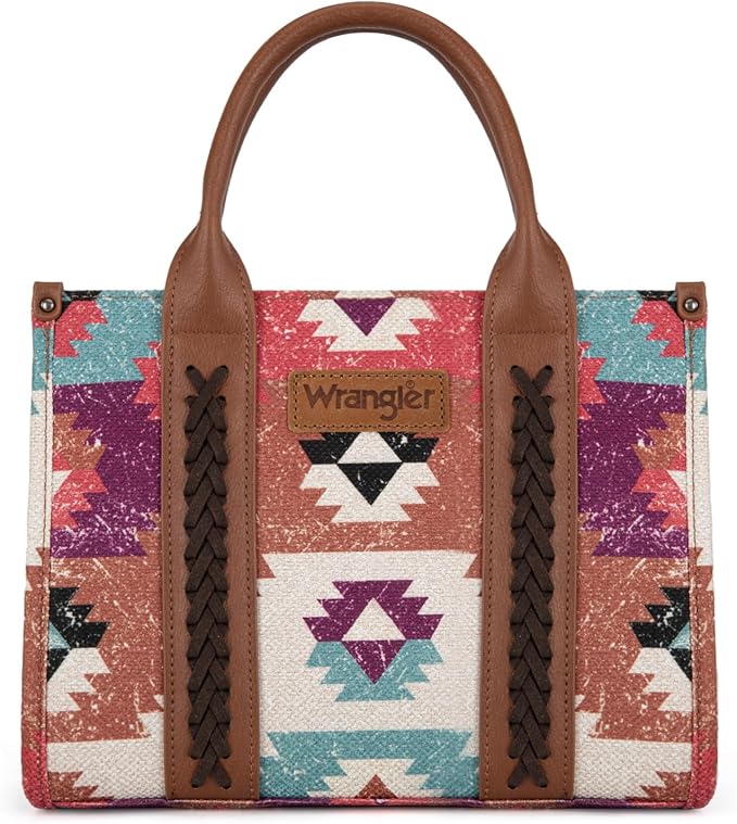 Load image into Gallery viewer, WG166G-81203CF - Wrangler Southwestern Pattern Dual Sided Print-Tote/Crossbody -Coffee
