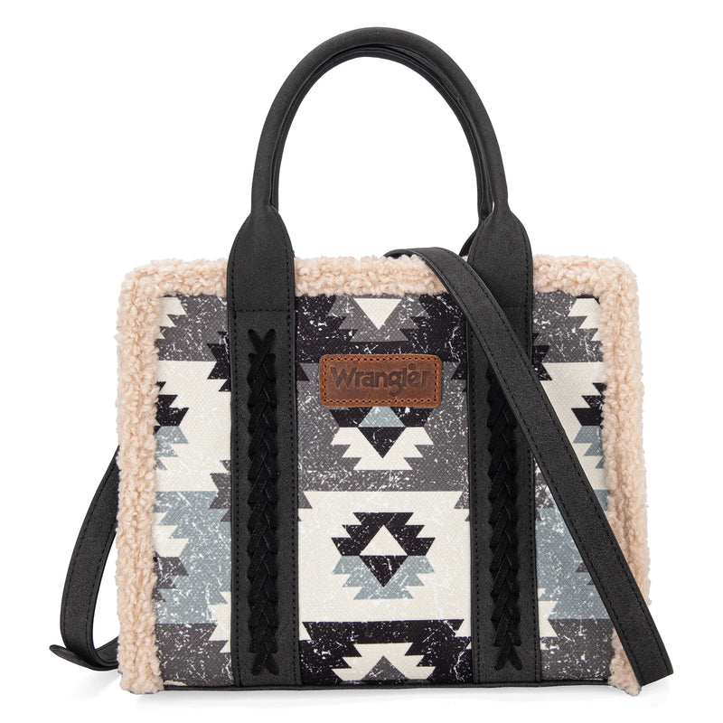 Load image into Gallery viewer, WG166G-8120BK - Wrangler Sherpa Southwestern Print Small Canvas Tote/Crossbody
