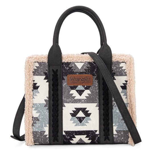 WG166G-8120BK - Wrangler Sherpa Southwestern Print Small Canvas Tote/Crossbody