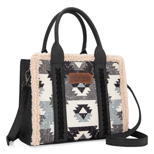 WG166G-8120BK - Wrangler Sherpa Southwestern Print Small Canvas Tote/Crossbody