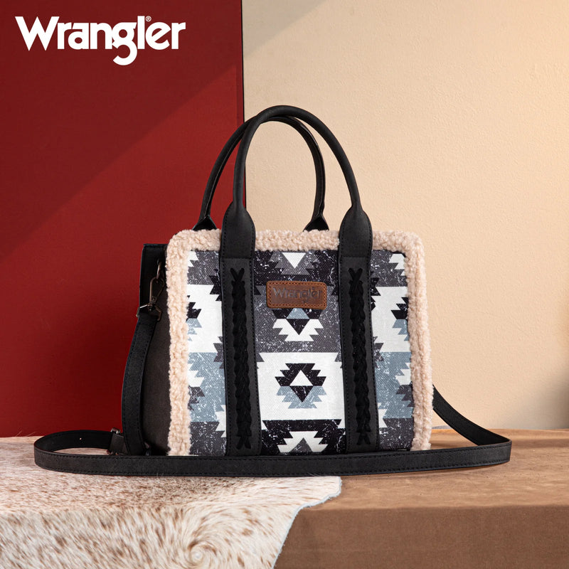 Load image into Gallery viewer, WG166G-8120BK - Wrangler Sherpa Southwestern Print Small Canvas Tote/Crossbody
