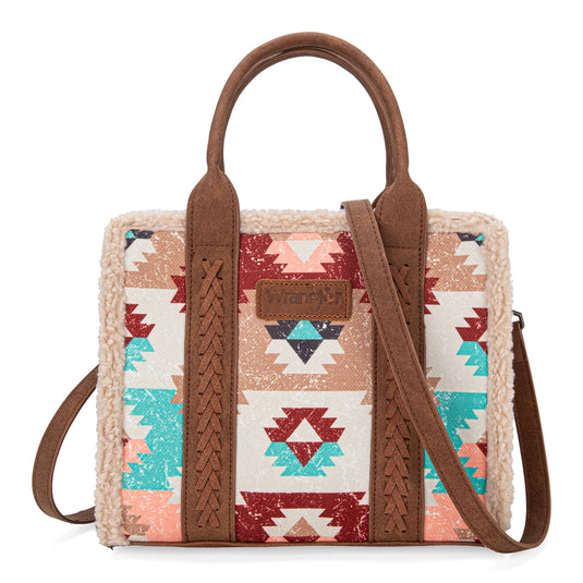 WG166G-8120BR - Wrangler Sherpa Southwestern Print Small Canvas Tote/Crossbody - Brown