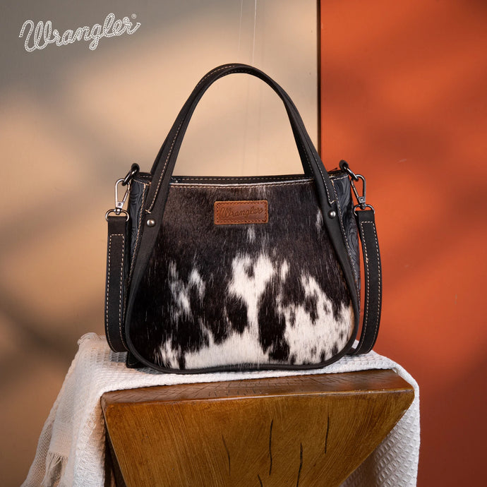 WG169-2022BK - Wrangler Genuine Hair-On Cowhide Tote/Crossbody -Black