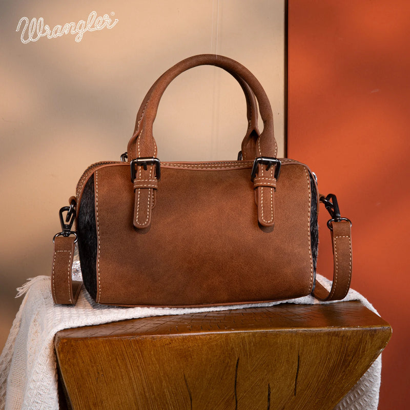 Load image into Gallery viewer, WG169-2025BR - Wrangler Genuine Hair-On Cowhide Barrel Bag/Crossbody - Brown
