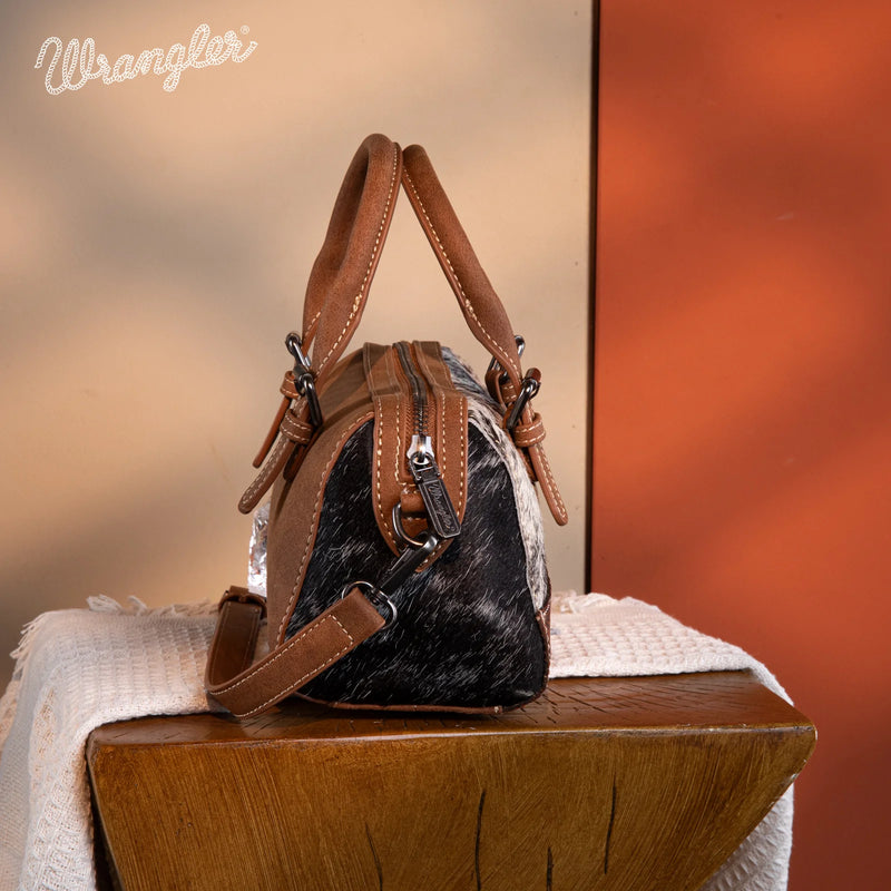 Load image into Gallery viewer, WG169-2025BR - Wrangler Genuine Hair-On Cowhide Barrel Bag/Crossbody - Brown
