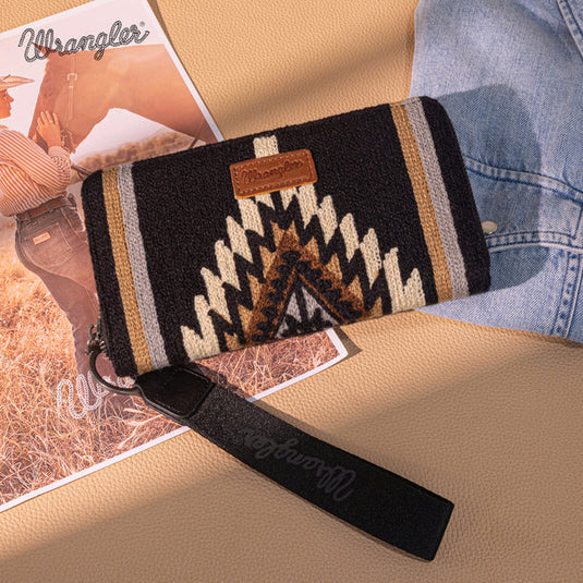 WG174-W006BK - Wrangler Southwestern Knitted Wallet/Wristlet - Black