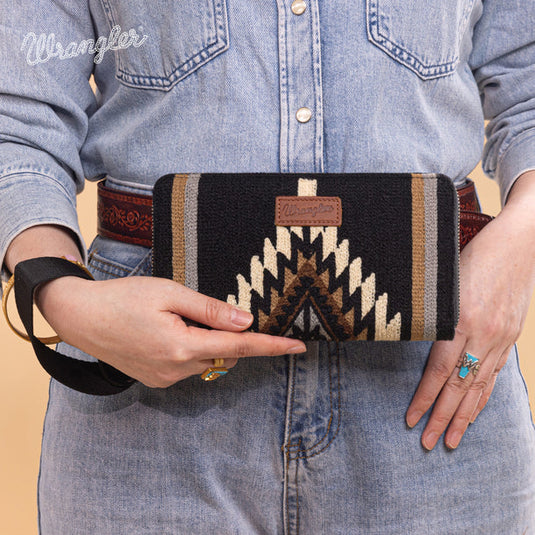 WG174-W006BK - Wrangler Southwestern Knitted Wallet/Wristlet - Black