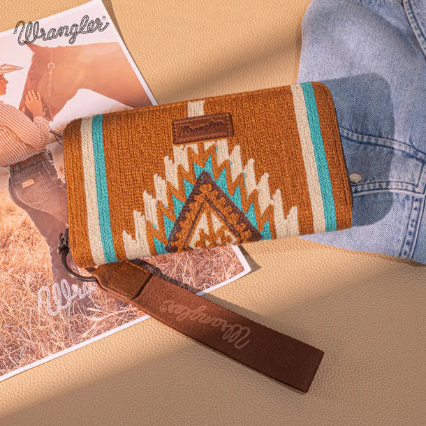 Load image into Gallery viewer, WG174-W006BR - Wrangler Southwestern Knitted Wallet/Wristlet - Brown

