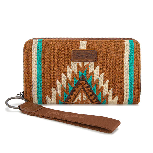 WG174-W006BR - Wrangler Southwestern Knitted Wallet/Wristlet - Brown