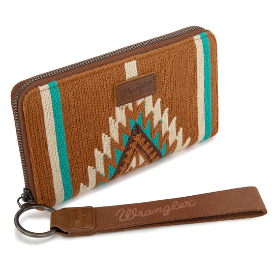 WG174-W006BR - Wrangler Southwestern Knitted Wallet/Wristlet - Brown