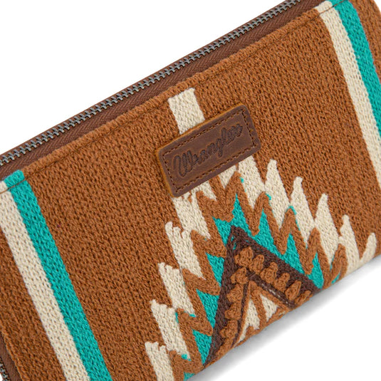 WG174-W006BR - Wrangler Southwestern Knitted Wallet/Wristlet - Brown