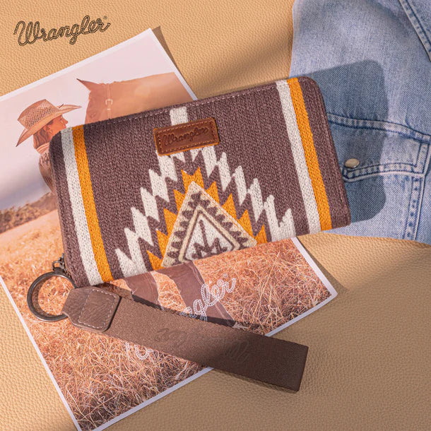 Load image into Gallery viewer, WG174-W006CF - Wrangler Southwestern Knitted Wallet/Wristlet - Coffee
