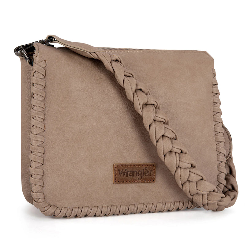 Load image into Gallery viewer, WG183-8312KH - Wrangler Whipstitch Braided Strap Hobo/Crossbody Bag - Khaki
