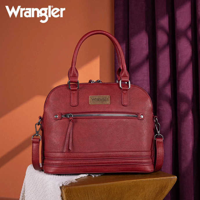 WG186-9112BDY - Wrangler Top Handle Classic Barrel Satchel Bag/Crossbody - Burgundy