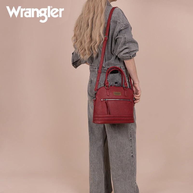 Load image into Gallery viewer, WG186-9112BDY - Wrangler Top Handle Classic Barrel Satchel Bag/Crossbody - Burgundy
