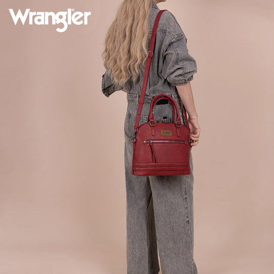 WG186-9112BDY - Wrangler Top Handle Classic Barrel Satchel Bag/Crossbody - Burgundy