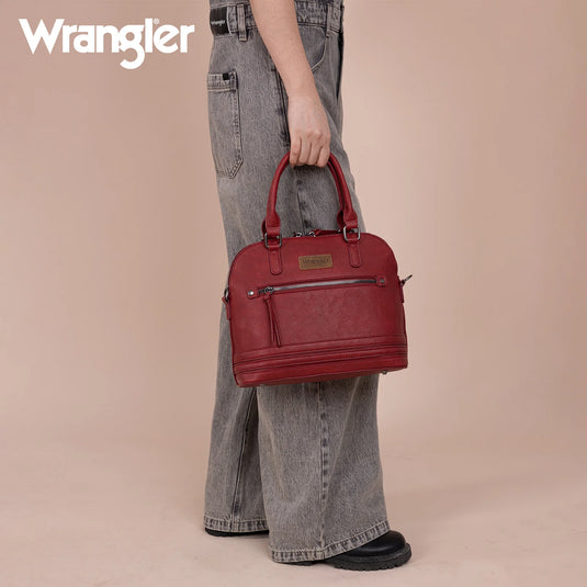 WG186-9112BDY - Wrangler Top Handle Classic Barrel Satchel Bag/Crossbody - Burgundy