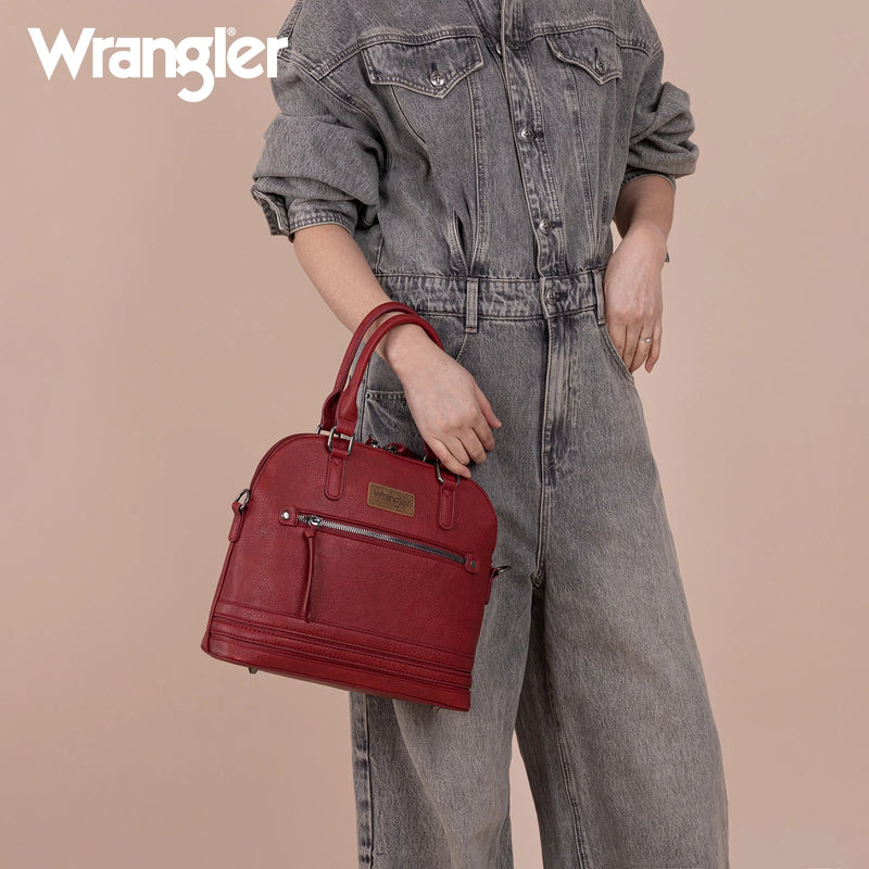 Load image into Gallery viewer, WG186-9112BDY - Wrangler Top Handle Classic Barrel Satchel Bag/Crossbody - Burgundy
