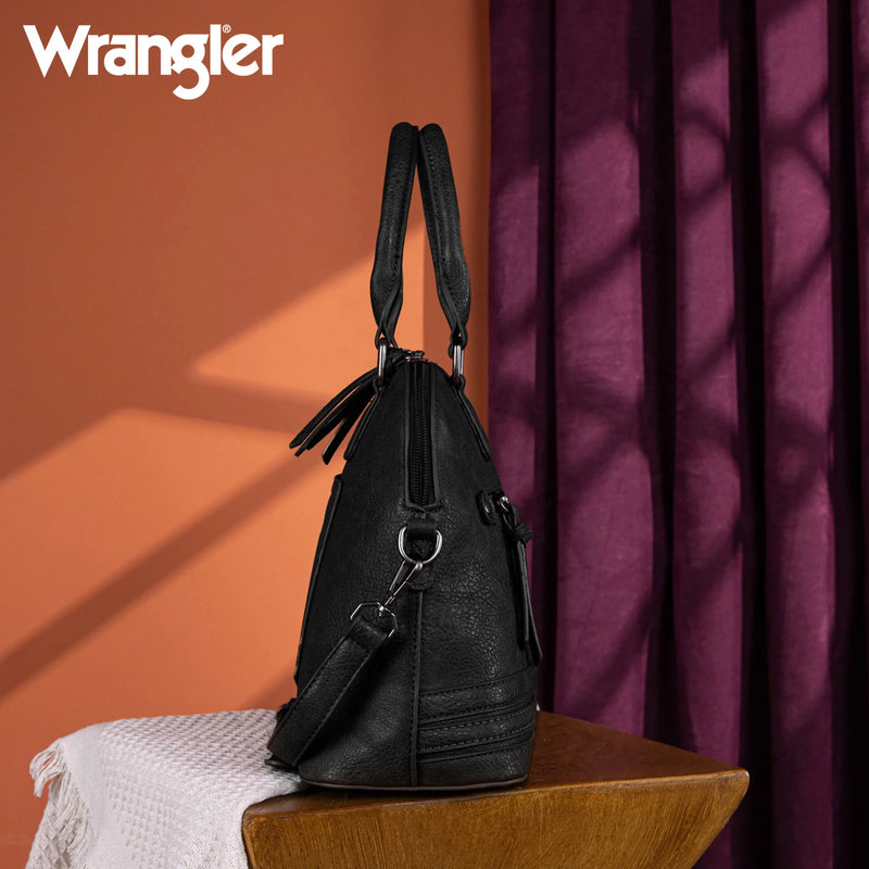 Load image into Gallery viewer, WG186-9112BK - Wrangler Top Handle Classic Barrel Satchel Bag/Crossbody - Black
