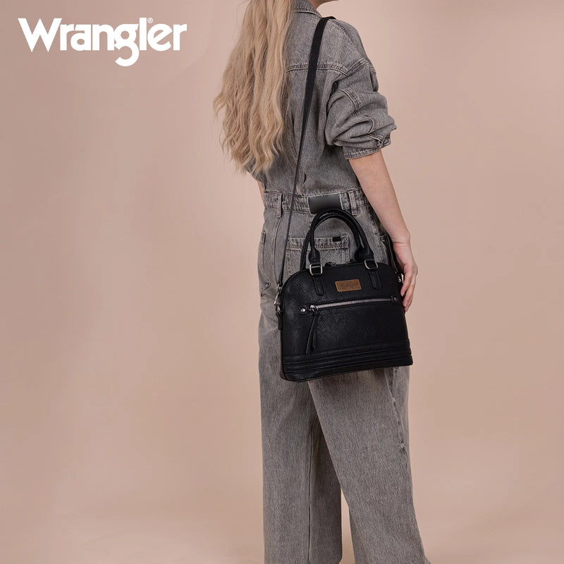 Load image into Gallery viewer, WG186-9112BK - Wrangler Top Handle Classic Barrel Satchel Bag/Crossbody - Black
