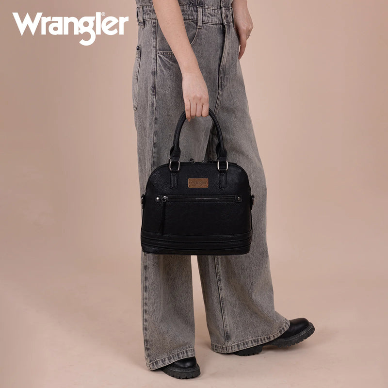 Load image into Gallery viewer, WG186-9112BK - Wrangler Top Handle Classic Barrel Satchel Bag/Crossbody - Black
